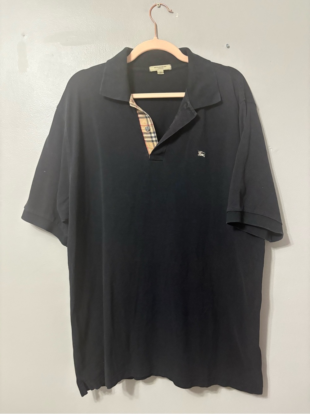 Burberry Black Polo with Beige Nova Check Placket
